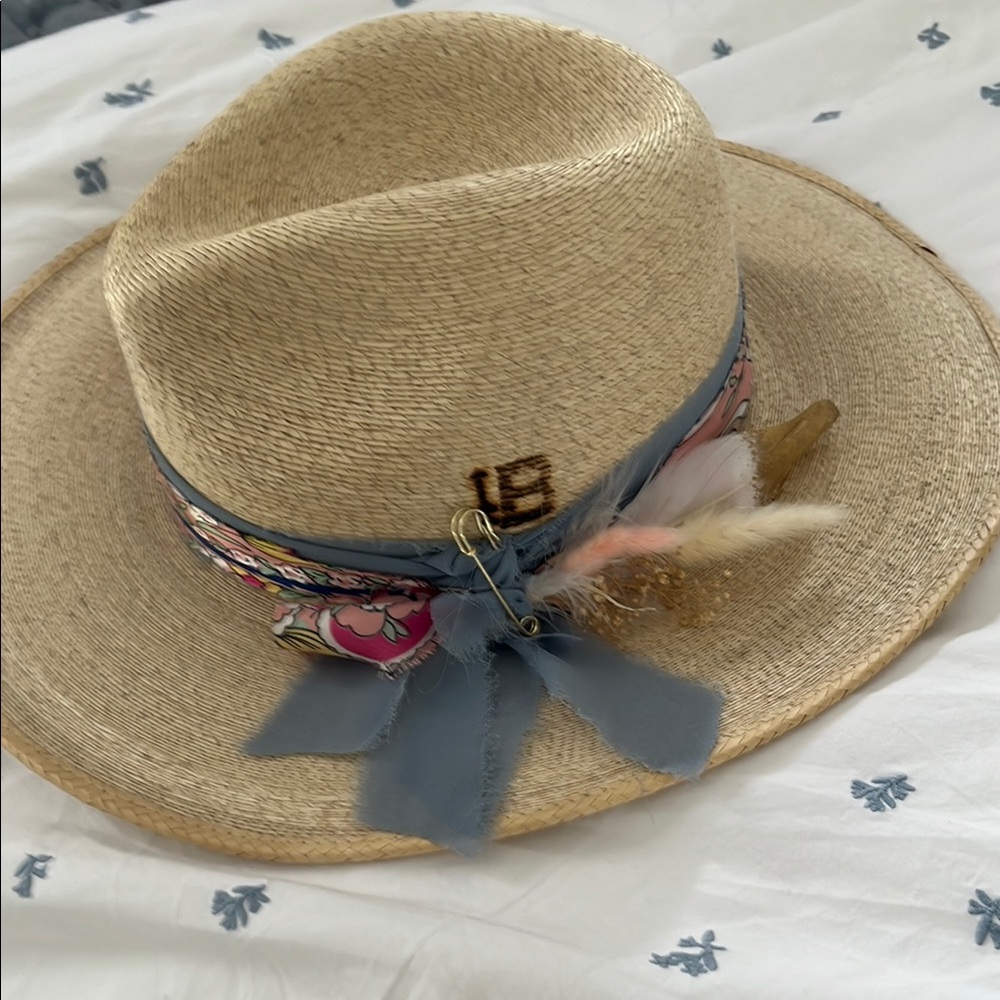 GIGI PIP Tan and Blue Wide-Brimmed Hat